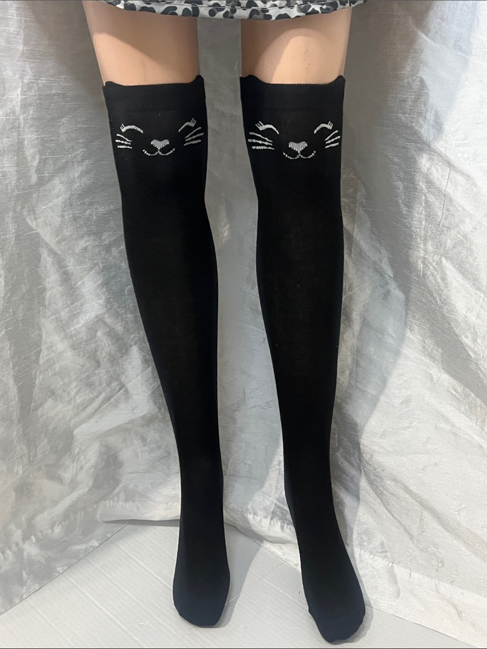 Black Cat Thigh High Socks  / Over-the-Knee Socks Cat Face